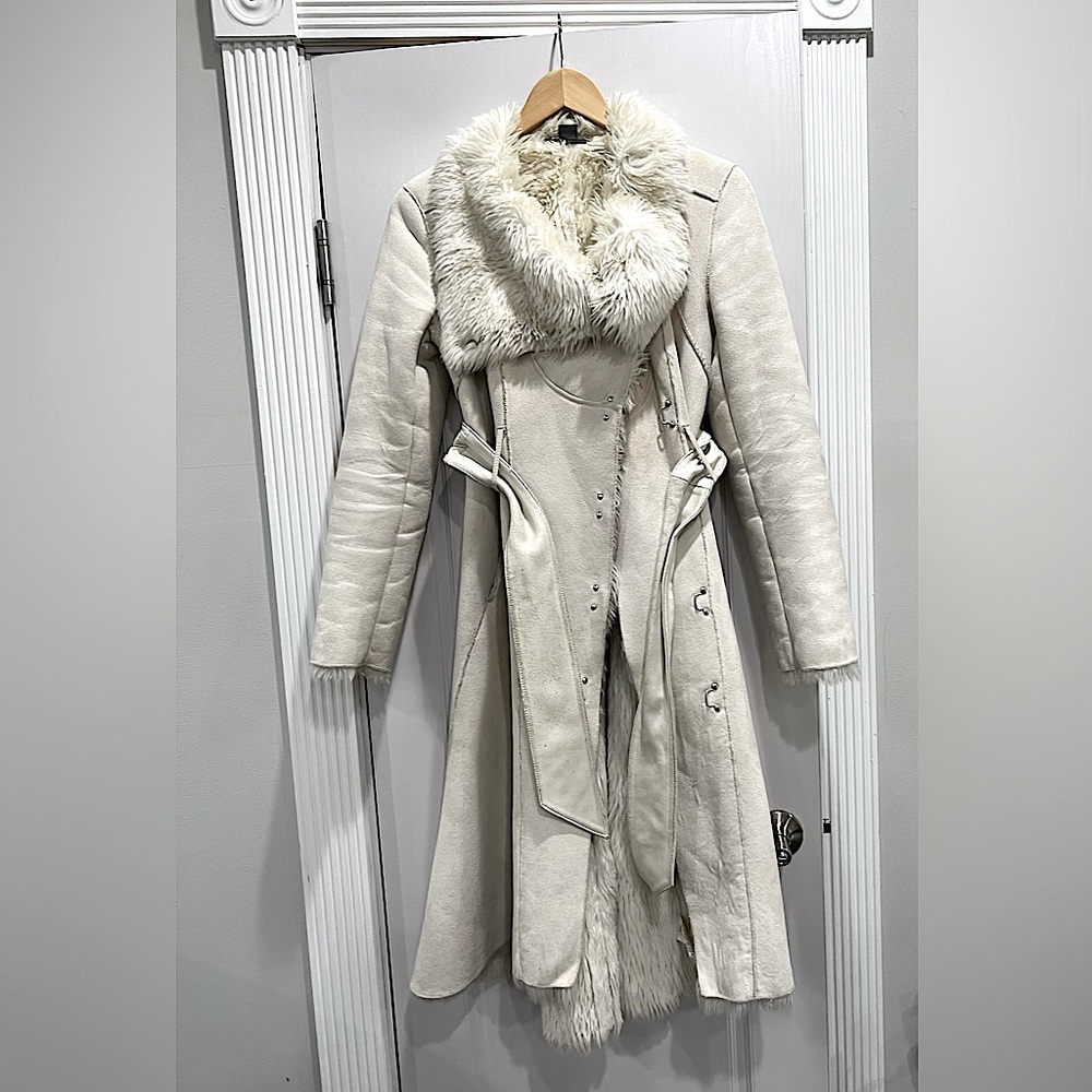 Armani Exchange Faux Fur and Suede Coat Size XS White